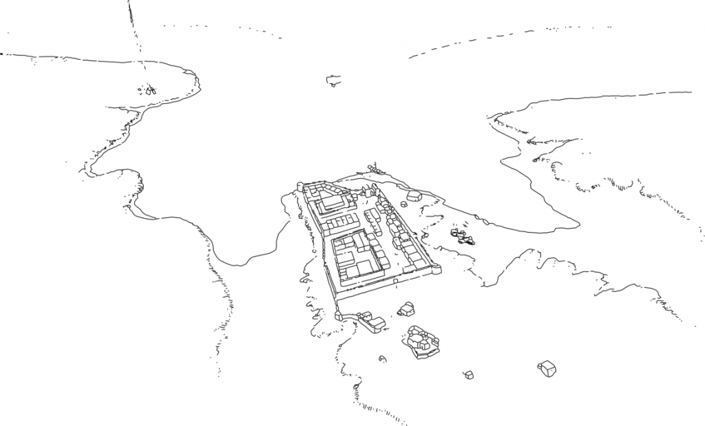 Figura 4. Reconstrucción idealizada del puerto de Marsa Nakari (Nechesia), realizada por A. M. Hense (Sidebotham, 2008, p. 167).