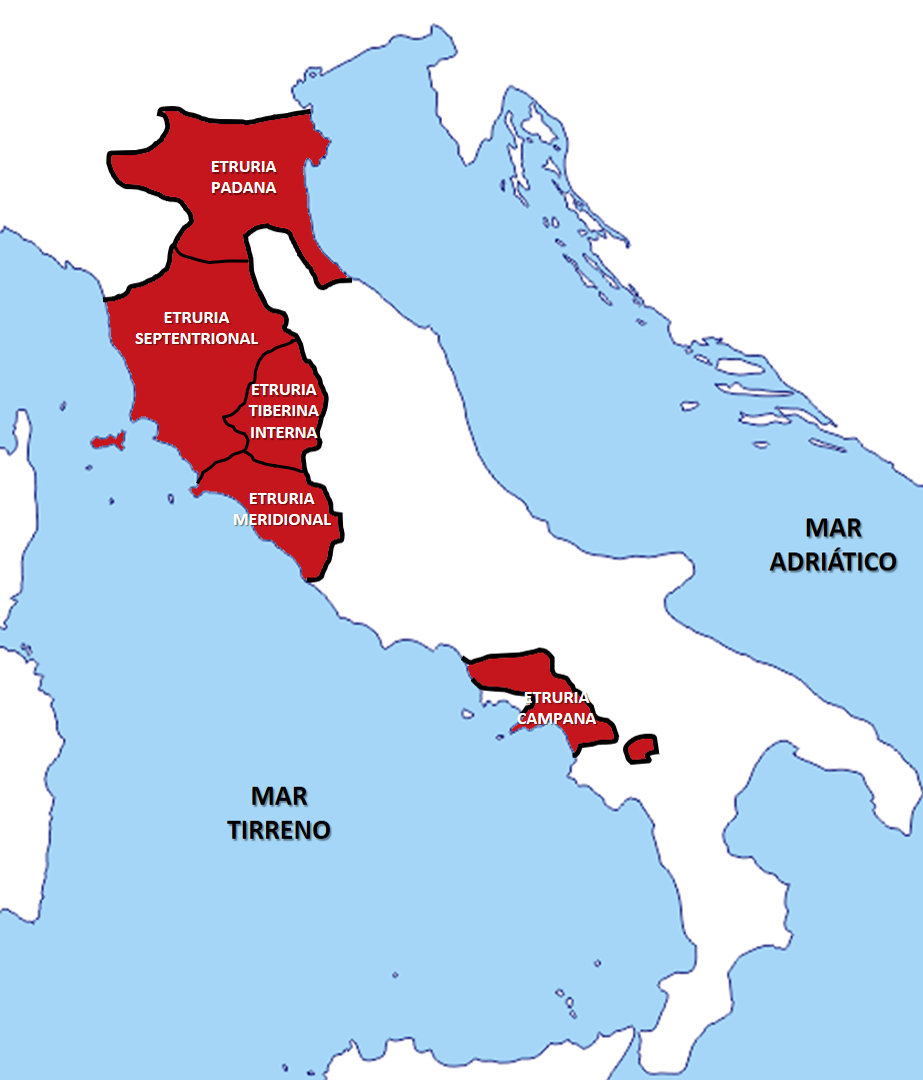 Figura 1. Mapa de las áreas geográficas de Etruria. Fuente: autor.